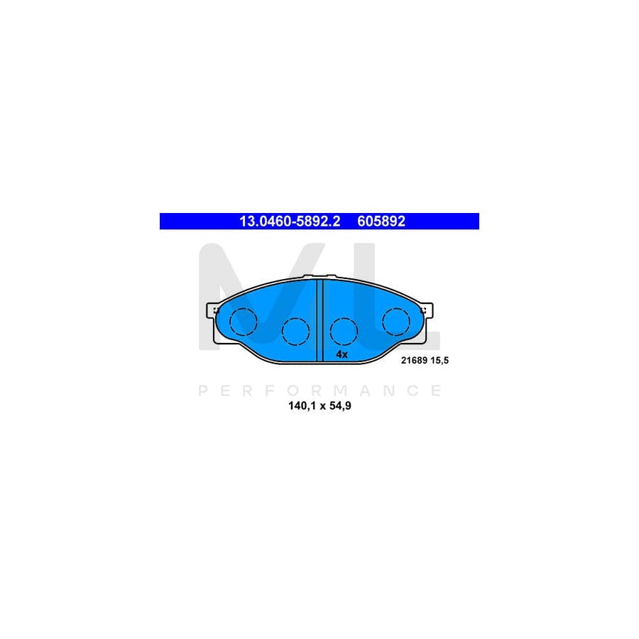 ATE 13.0460-5892.2 Brake pad set excl. wear warning contact, not prepared for wear indicator | ML Performance Car Parts