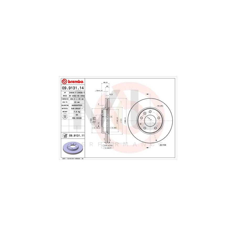 BREMBO 09.9131.14 Brake Disc for MAZDA 6 Internally Vented | ML Performance Car Parts