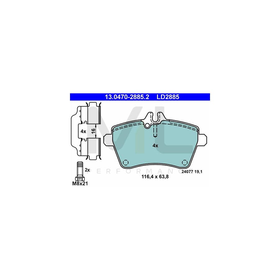 ATE Ceramic 13.0470-2885.2 Brake pad set suitable for MERCEDES-BENZ A-Class (W169) excl. wear warning contact, prepared for wear indicator, with brake caliper screws, with accessories | ML Performance Car Parts