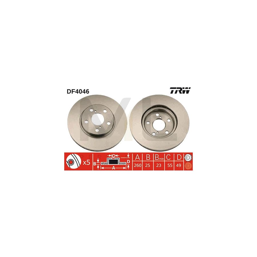 TRW DF4046 Brake Disc for TOYOTA AVENSIS Vented, Painted, High-carbon | ML Performance Car Parts