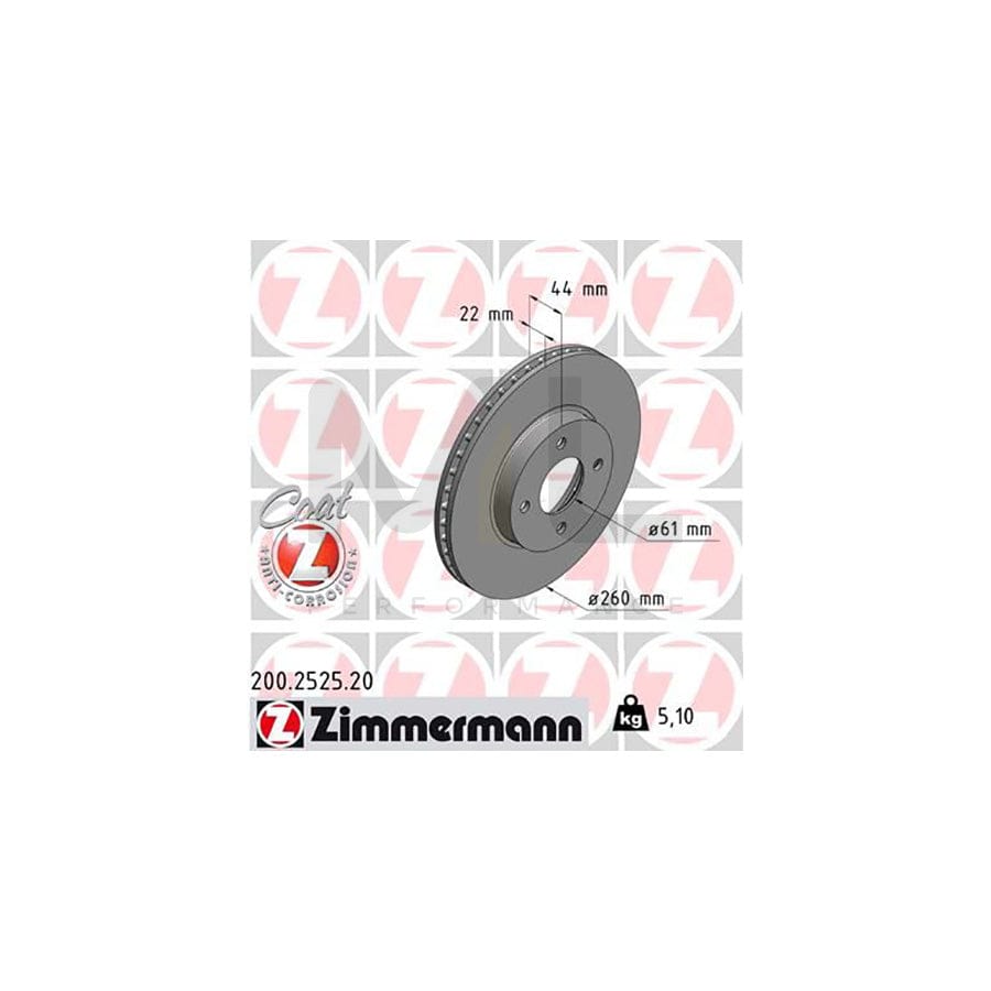 ZIMMERMANN COAT Z 200.2525.20 Brake Disc Internally Vented, Coated | ML Performance Car Parts