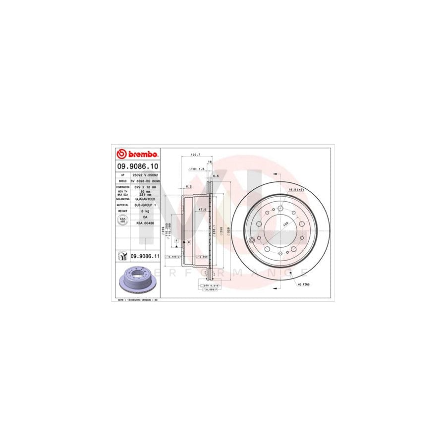 BREMBO COATED DISC LINE 09.9086.11 Brake Disc for TOYOTA Land Cruiser Amazon (J100) Internally Vented, Coated | ML Performance Car Parts