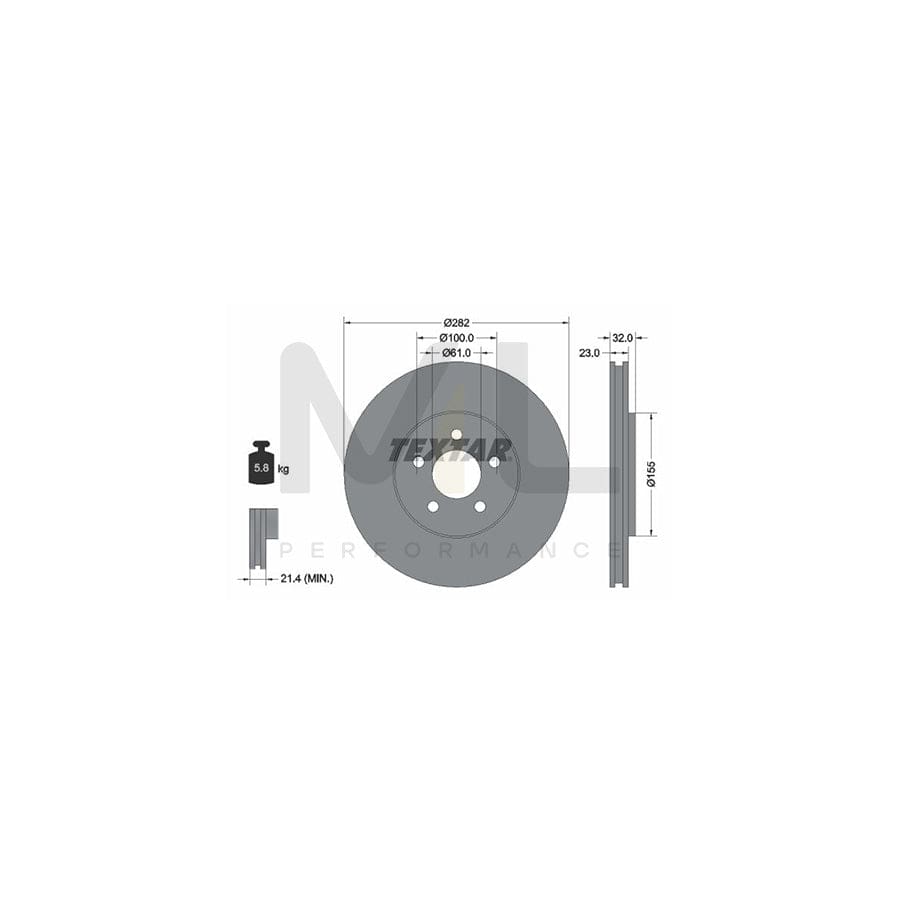 TEXTAR PRO 92269303 Brake Disc Internally Vented, Coated, without wheel hub, without wheel studs | ML Performance Car Parts