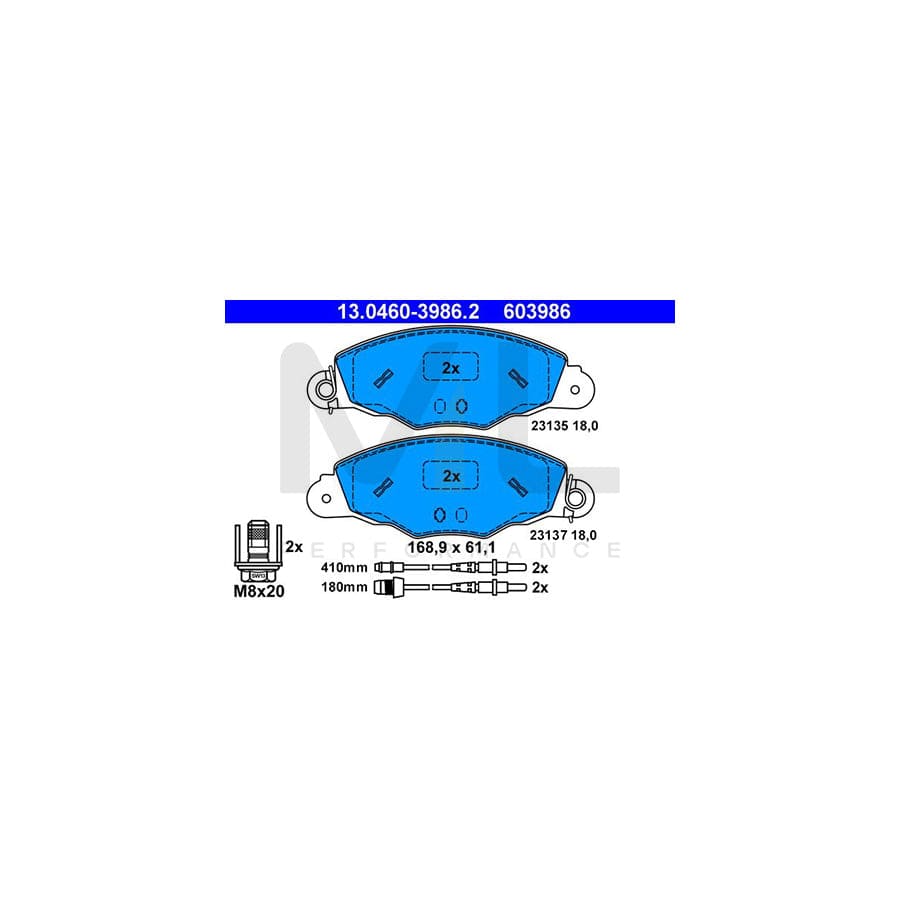 ATE 13.0460-3986.2 Brake pad set incl. wear warning contact, with brake caliper screws | ML Performance Car Parts