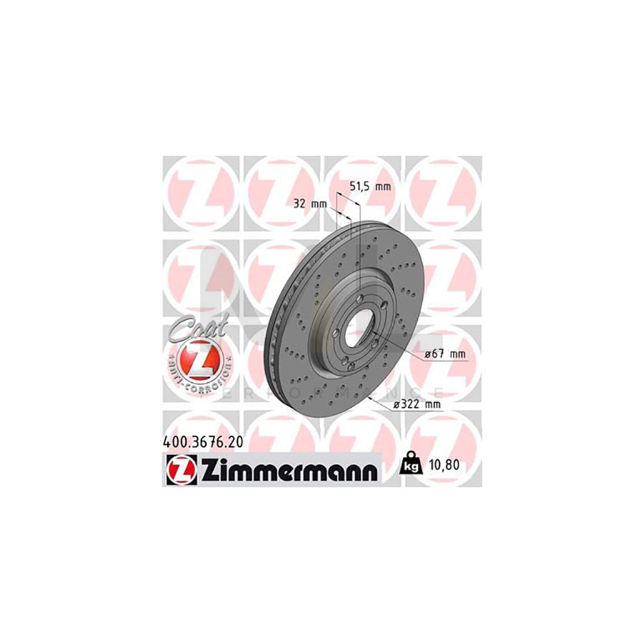 ZIMMERMANN COAT Z 400.3676.20 Brake Disc suitable for MERCEDES-BENZ CLS Internally Vented, Perforated, Coated, High-carbon | ML Performance Car Parts