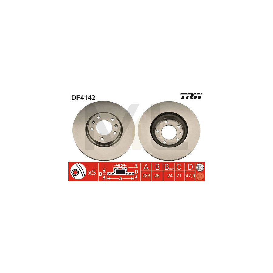 TRW DF4142 Brake Disc Vented, High-carbon | ML Performance Car Parts