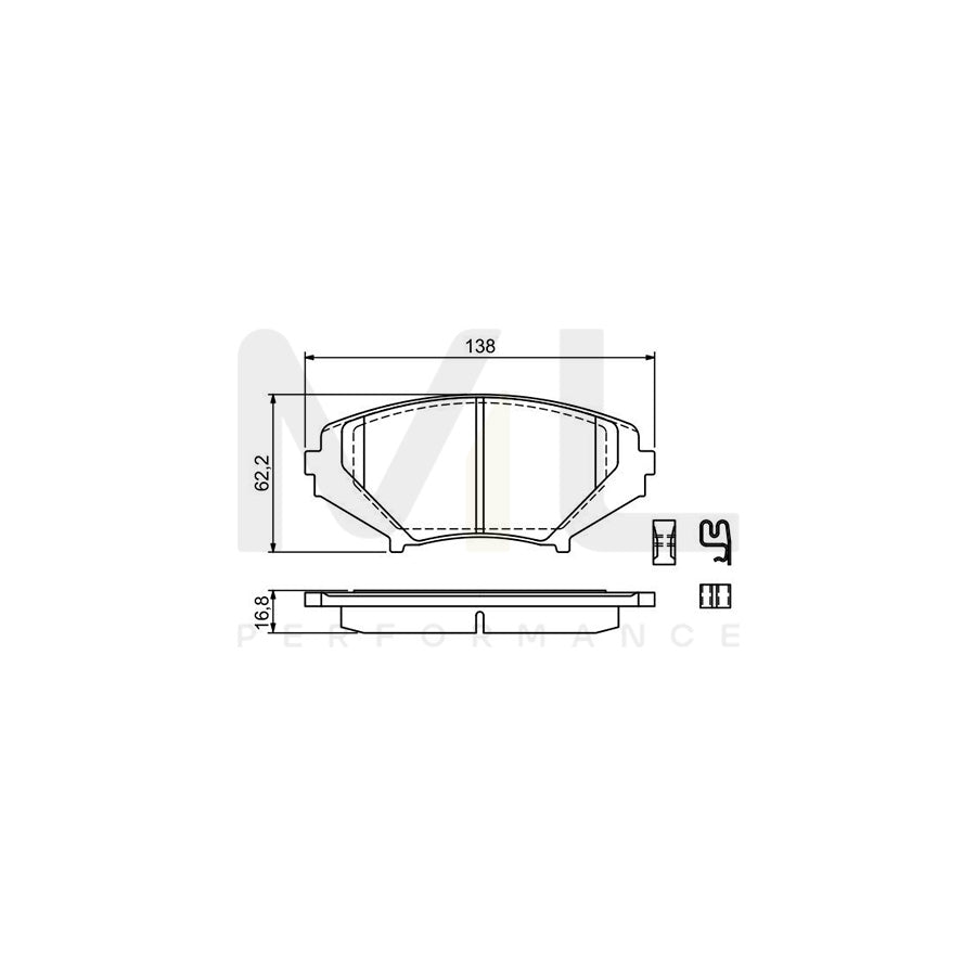 Bosch 0986494220 Brake Pad Set For Mazda Rx-8 (Se, Fe) With Acoustic Wear Warning, With Anti-Squeak Plate, With Mounting Manual BP1156 | ML Performance Car Parts