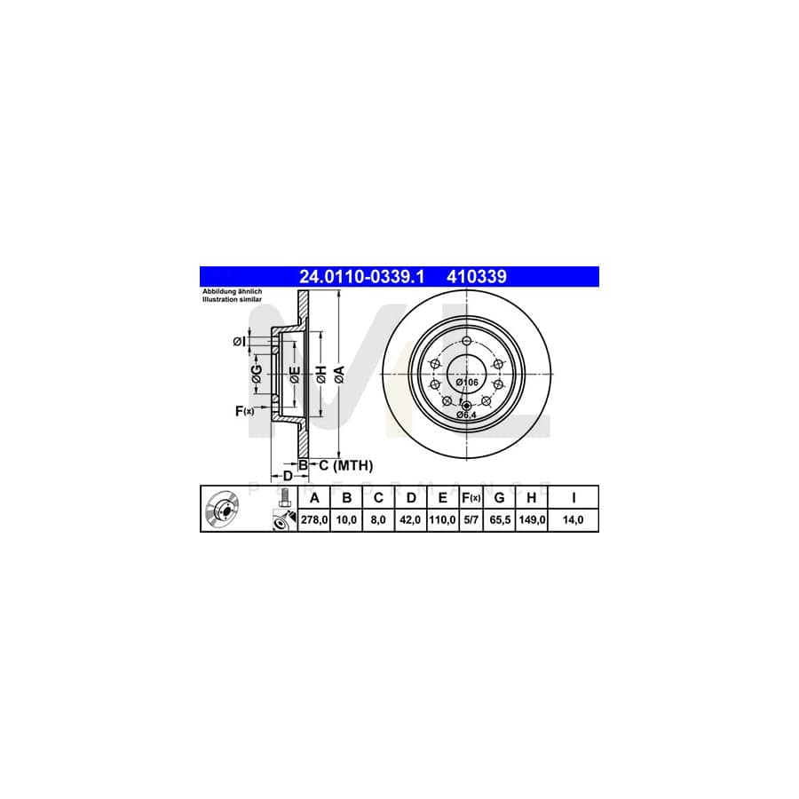 ATE 24.0110-0339.1 Brake Disc Solid, Coated, with bolts/screws | ML Performance Car Parts