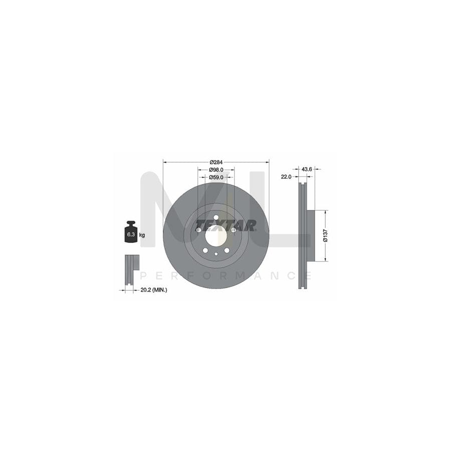 TEXTAR PRO 92046803 Brake Disc Internally Vented, Coated, without wheel hub, without wheel studs | ML Performance Car Parts