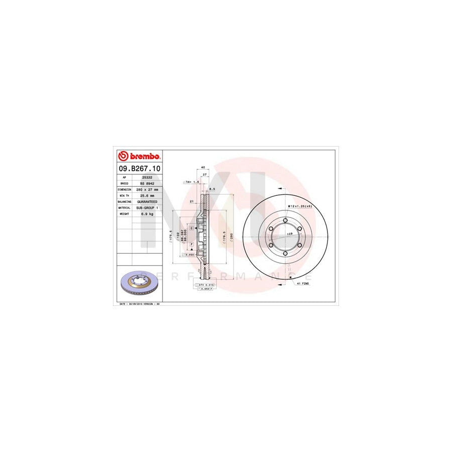 BREMBO 09.B267.10 Brake Disc Internally Vented | ML Performance Car Parts