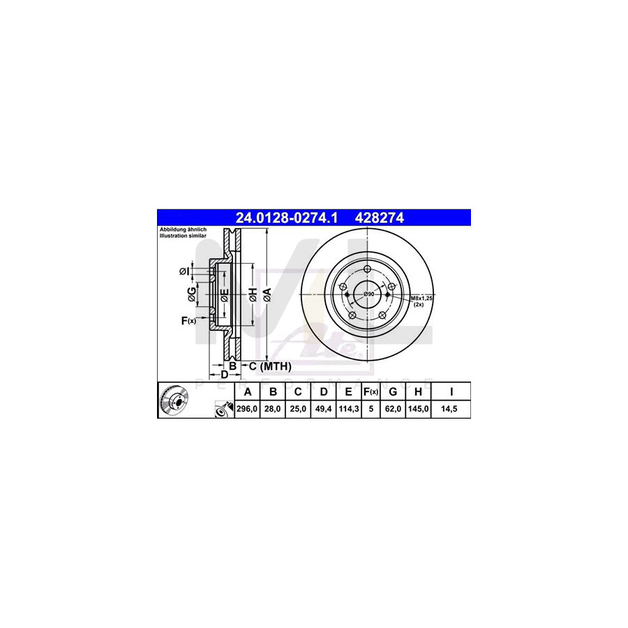 ATE 24.0128-0274.1 Brake Disc Vented, Coated, High-carbon | ML Performance Car Parts