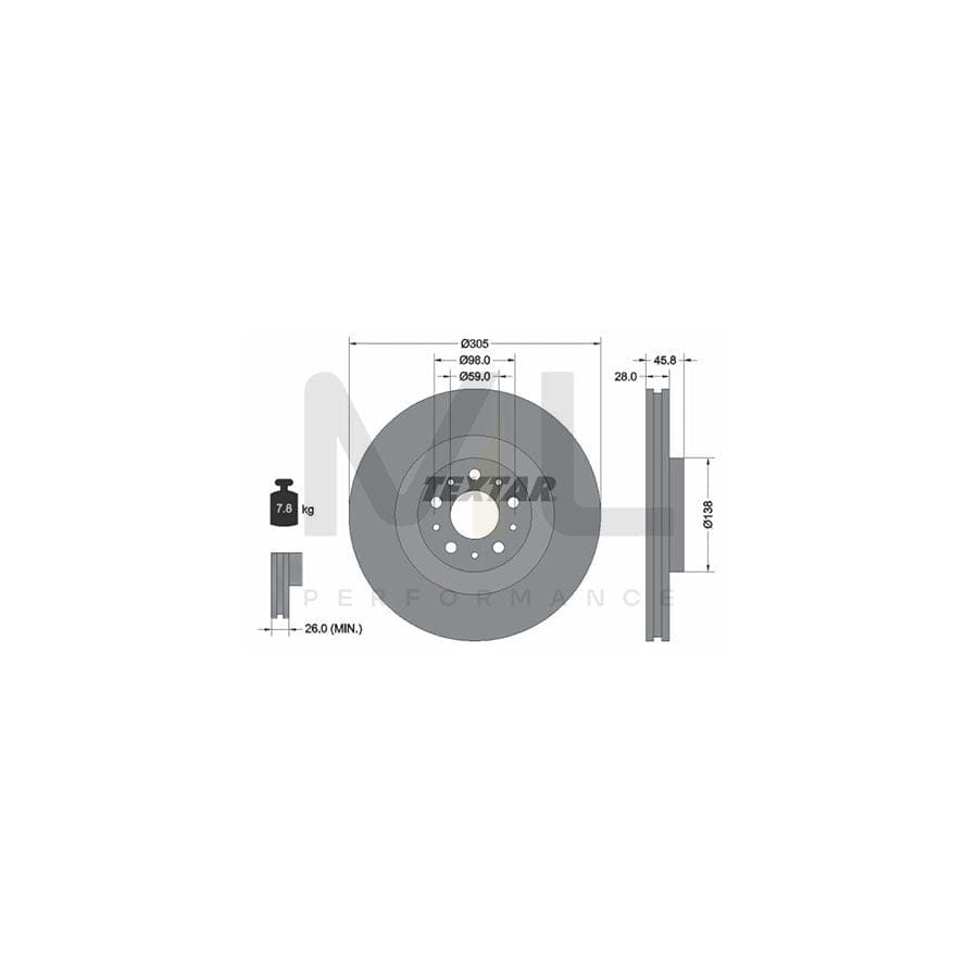 TEXTAR 92237600 Brake Disc Internally Vented, without wheel hub, without wheel studs | ML Performance Car Parts