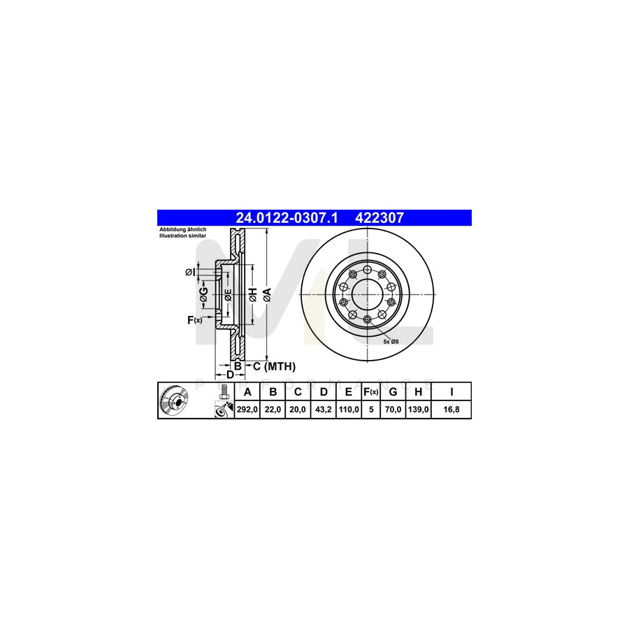 ATE 24.0122-0307.1 Brake Disc Vented, Coated, with bolts/screws | ML Performance Car Parts