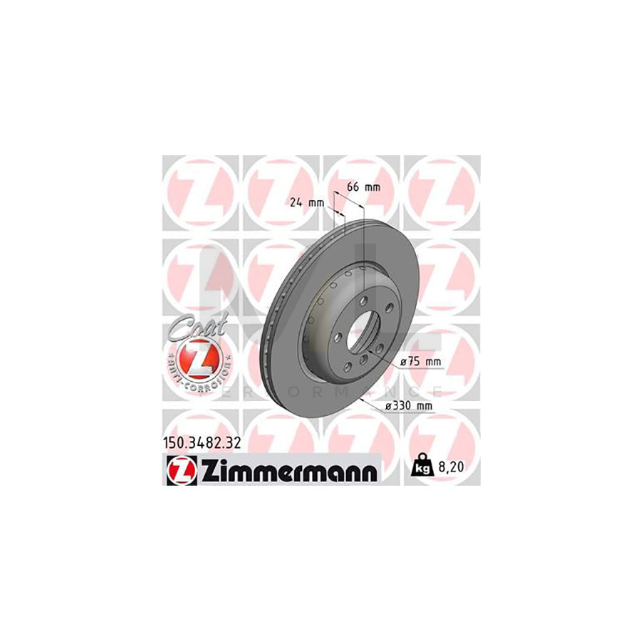 ZIMMERMANN FORMULA F COAT Z 150.3482.32 Brake Disc for BMW 5 Series Internally Vented, Two-piece brake disc, Coated, High-carbon | ML Performance Car Parts