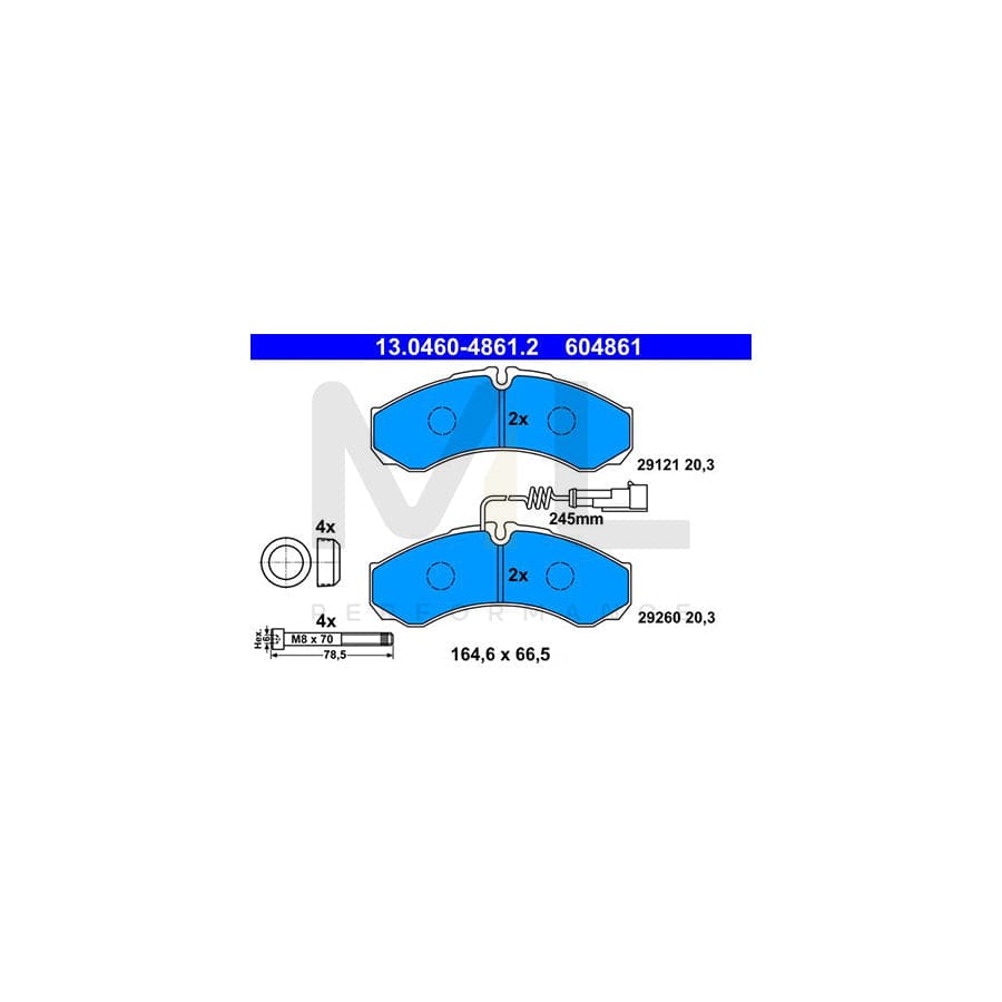 ATE 13.0460-4861.2 Brake pad set incl. wear warning contact, with brake caliper screws, with accessories | ML Performance Car Parts
