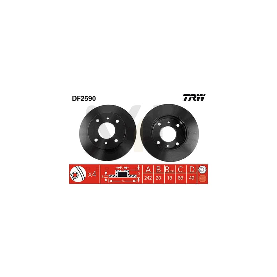 TRW DF2590 Brake Disc for NISSAN PRIMERA Vented, Painted | ML Performance Car Parts