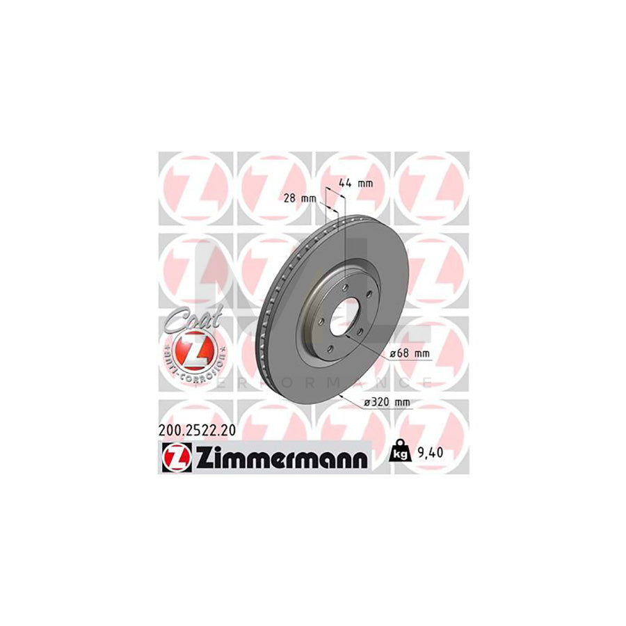 ZIMMERMANN COAT Z 200.2522.20 Brake Disc Internally Vented, Coated | ML Performance Car Parts