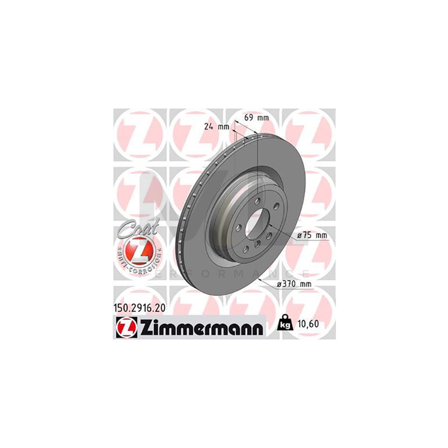 ZIMMERMANN COAT Z 150.2916.20 Brake Disc Internally Vented, Coated, High-carbon | ML Performance Car Parts