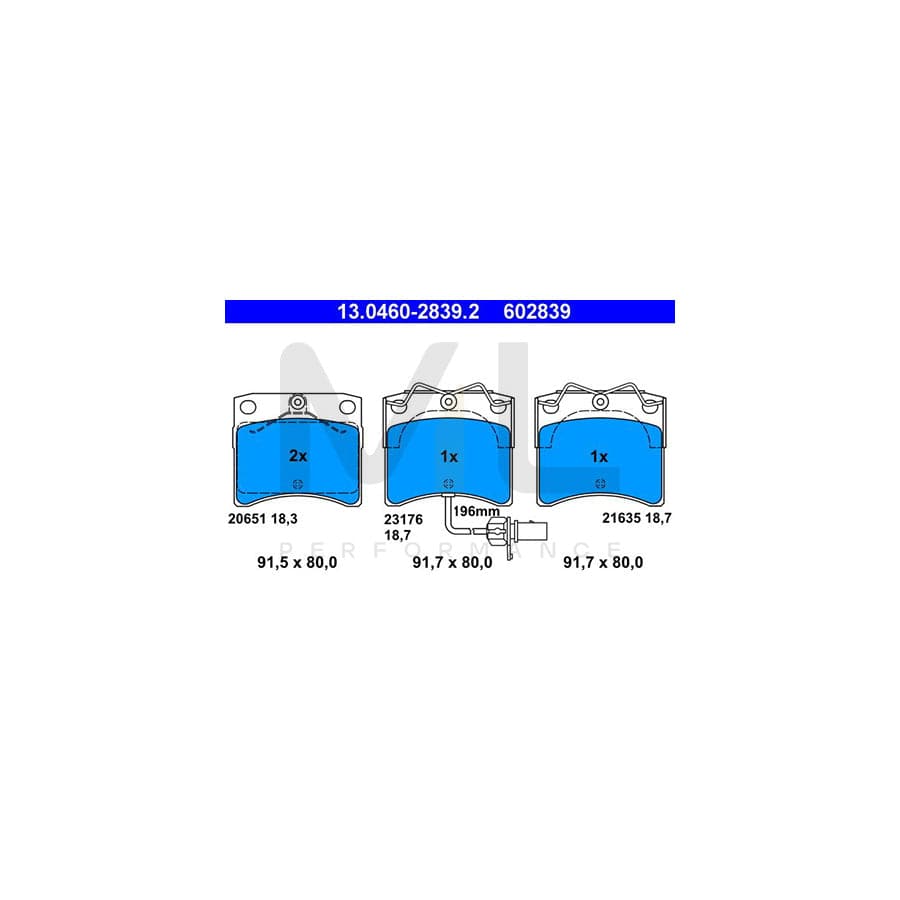 ATE 13.0460-2839.2 Brake pad set for VW TRANSPORTER incl. wear warning contact | ML Performance Car Parts