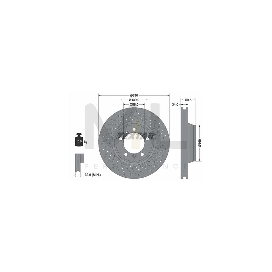 TEXTAR PRO+ 92150007 Brake Disc Internally Vented, Perforated, Coated, Alloyed / High-carbon, without wheel hub, without wheel studs | ML Performance Car Parts