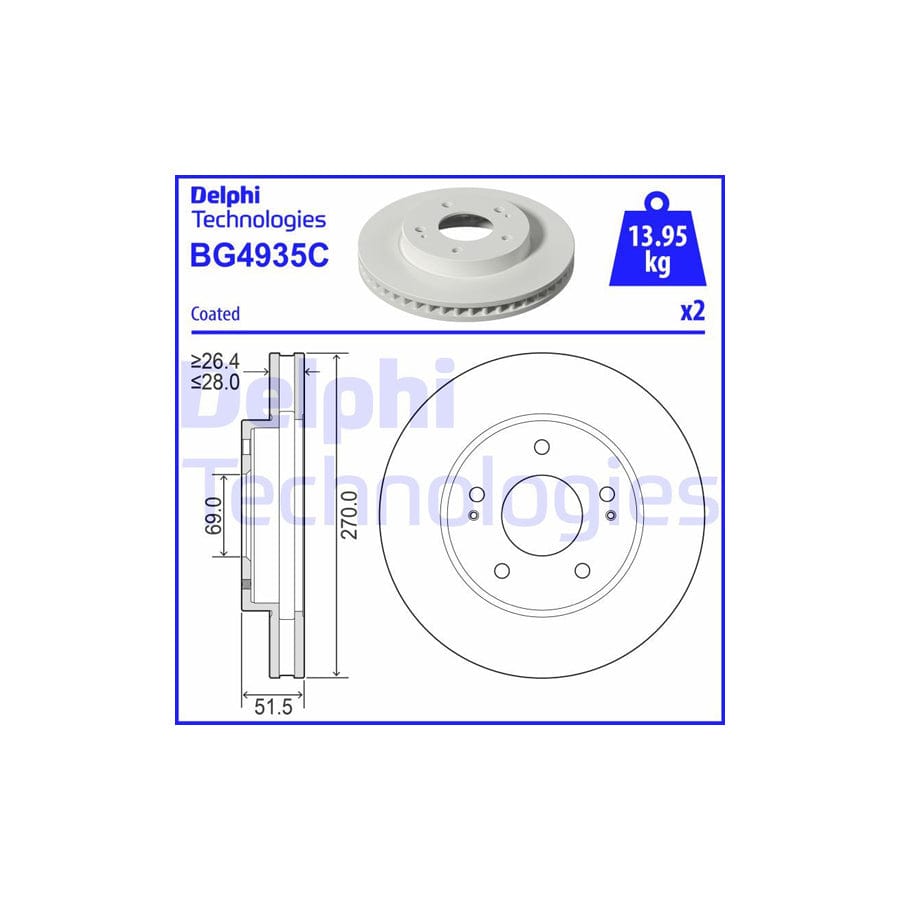 Delphi Bg4935C Brake Disc For Mitsubishi L 200