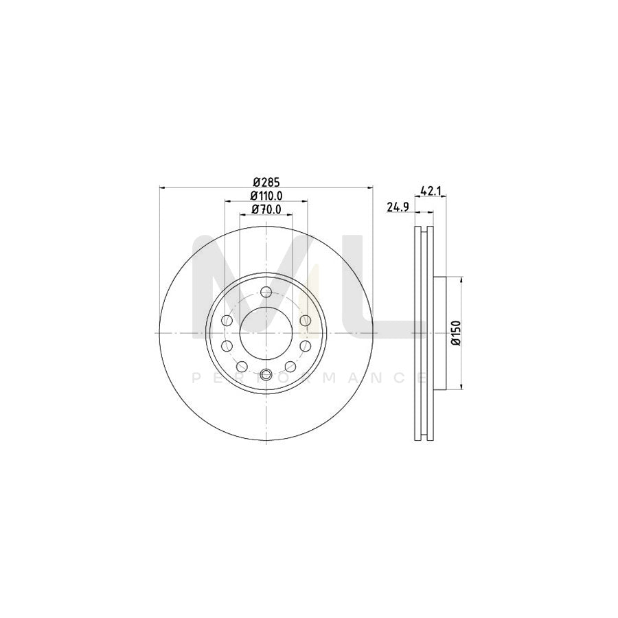 HELLA PRO 8DD 355 109-241 Brake Disc Internally Vented, Coated, without wheel hub, without wheel studs | ML Performance Car Parts