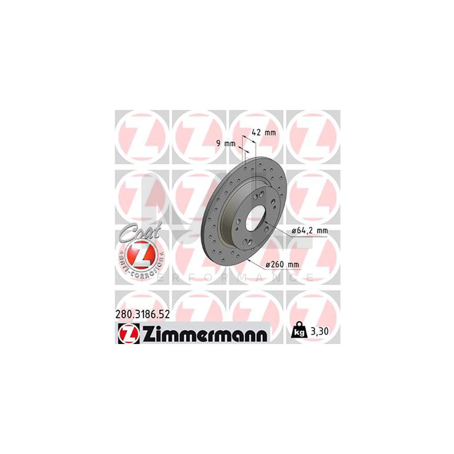 ZIMMERMANN SPORT COAT Z 280.3186.52 Brake Disc for HONDA CIVIC Perforated, Solid, Coated | ML Performance Car Parts