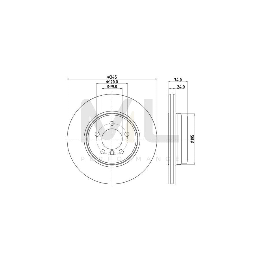 HELLA PRO High Carbon 8DD 355 122-251 Brake Disc for BMW 7 (E65, E66, E67) Externally Vented, Coated, High-carbon, without wheel hub, without wheel studs | ML Performance Car Parts