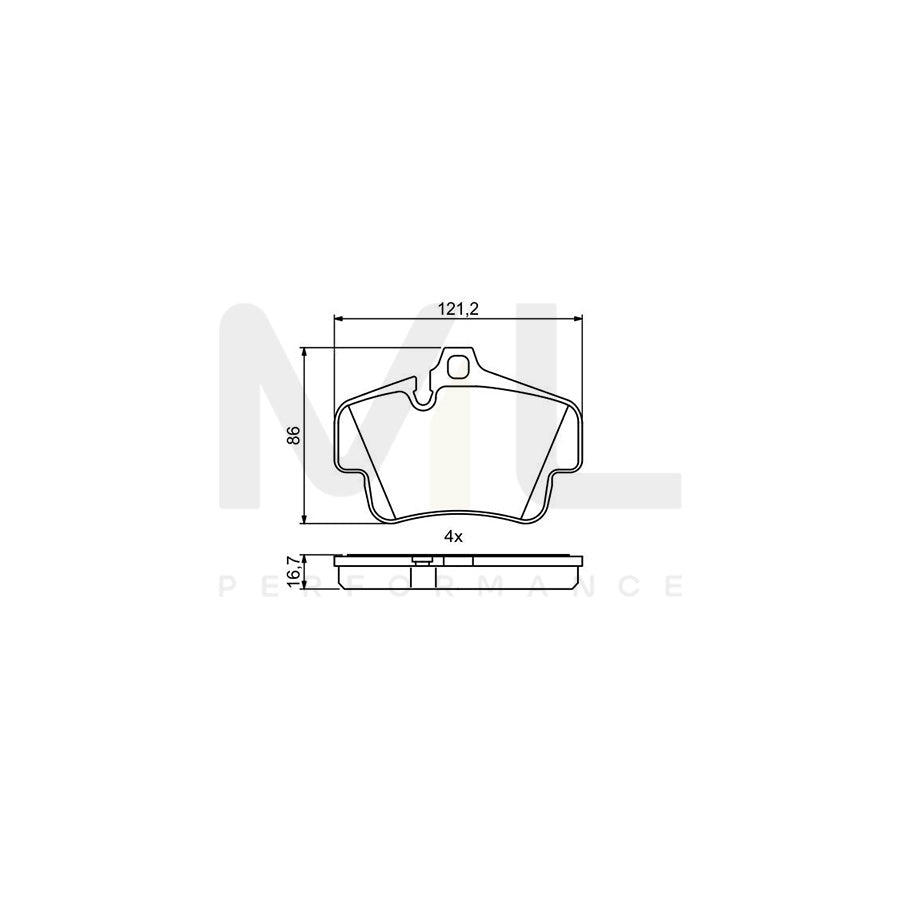 Bosch 0986494699 Brake Pad Set For Porsche Cayman (987) Front Axle, Rear Axle, With Anti-Squeak Plate BP1694 | ML Performance Car Parts