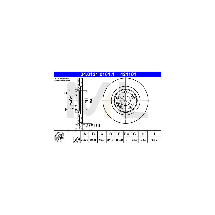 ATE 24.0121-0101.1 Brake Disc for RENAULT 21 Saloon Vented, Coated | ML Performance Car Parts