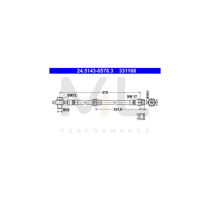 ATE 24.5143-0578.3 Brake Hose 578mm, M10x1 | ML Performance Car Parts