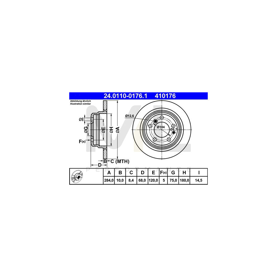 ATE 24.0110-0176.1 Brake Disc for BMW 7 (E23) Solid | ML Performance Car Parts