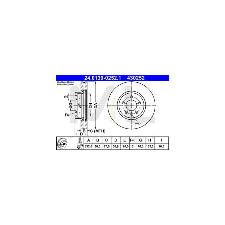 ATE 24.0130-0252.1 Brake Disc for VW AMAROK Vented, Coated, Alloyed / High-carbon, with bolts/screws | ML Performance Car Parts