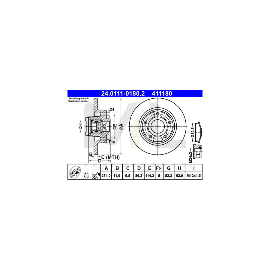 ATE 24.0111-0180.2 Brake Disc Solid, Coated, with ABS sensor ring, with wheel bearing | ML Performance Car Parts