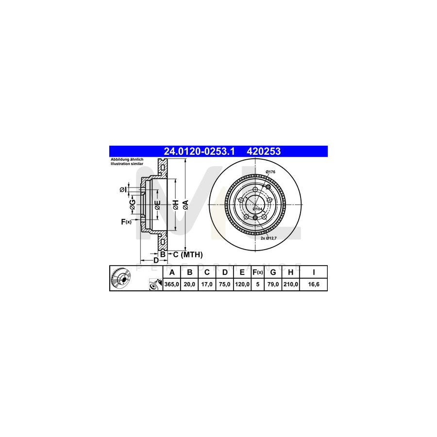 ATE 24.0120-0253.1 Brake Disc for LAND ROVER Range Rover III (L322) Vented, Coated, High-carbon | ML Performance Car Parts