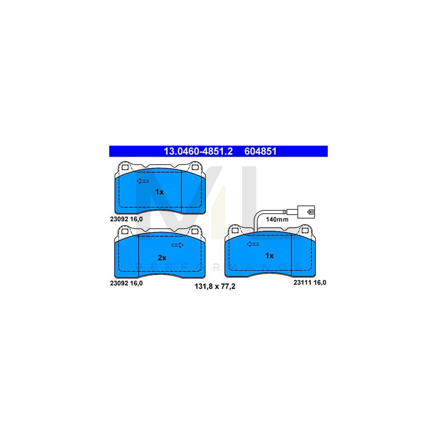 ATE 13.0460-4851.2 Brake pad set for ALFA ROMEO 159 incl. wear warning contact | ML Performance Car Parts