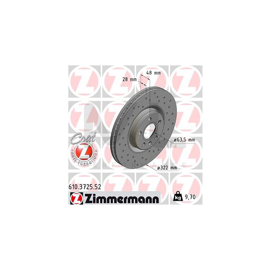 ZIMMERMANN SPORT COAT Z 610.3725.52 Brake Disc Internally Vented, Perforated, Coated | ML Performance Car Parts