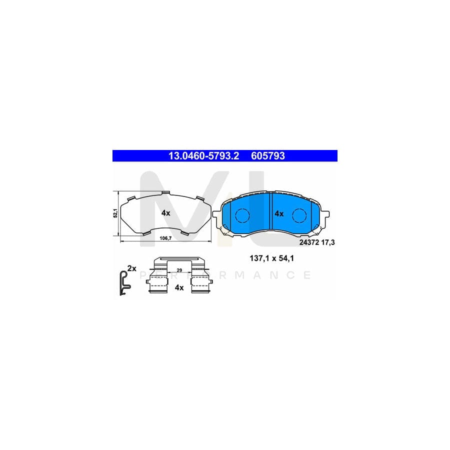 ATE 13.0460-5793.2 Brake pad set with acoustic wear warning, with anti-squeak plate, with accessories | ML Performance Car Parts