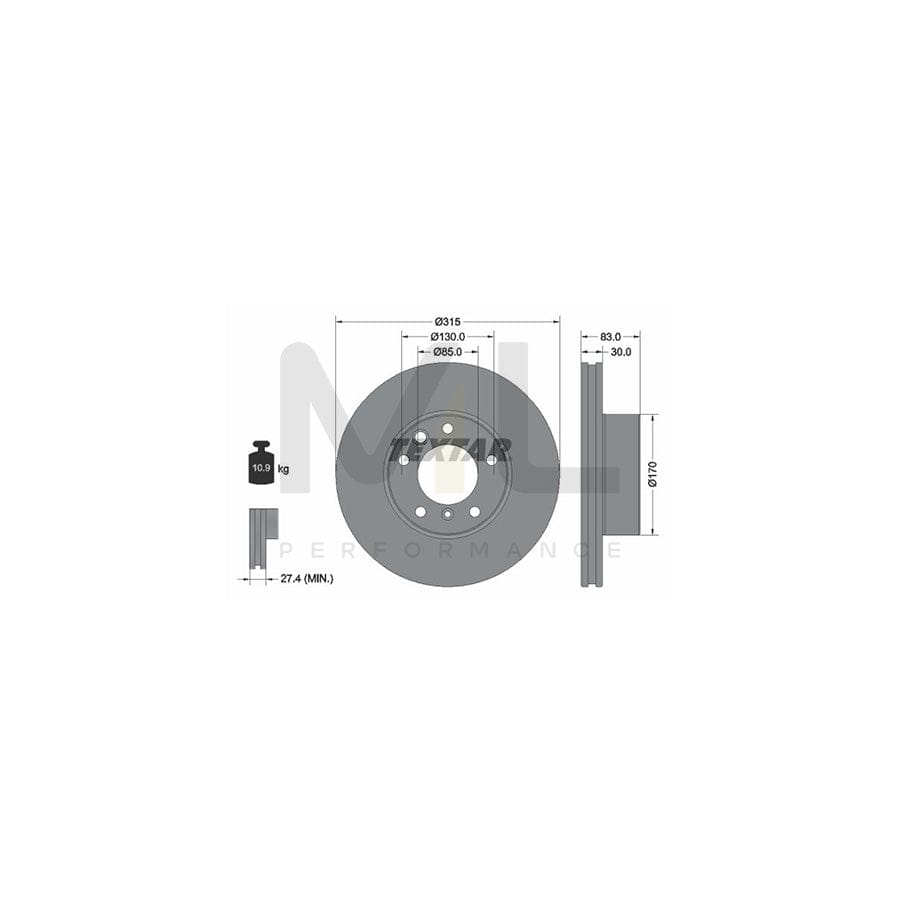 TEXTAR 92304905 Brake Disc Internally Vented, Coated, High-carbon, without wheel hub, without wheel studs | ML Performance Car Parts