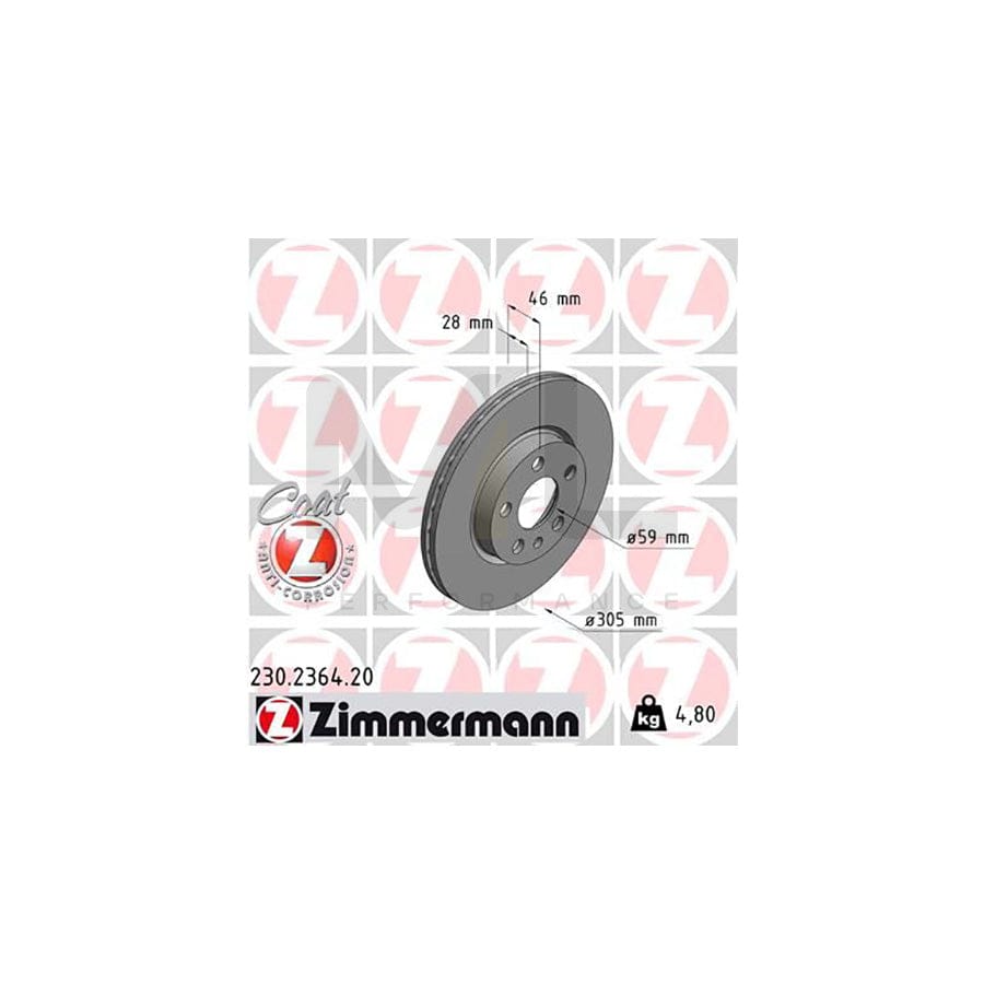 ZIMMERMANN COAT Z 230.2364.20 Brake Disc Internally Vented, Coated | ML Performance Car Parts