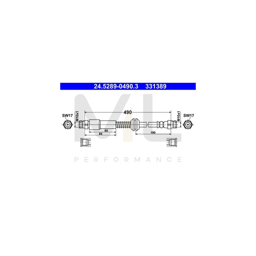 ATE 24.5289-0490.3 Brake Hose for VW CADDY 490mm | ML Performance Car Parts