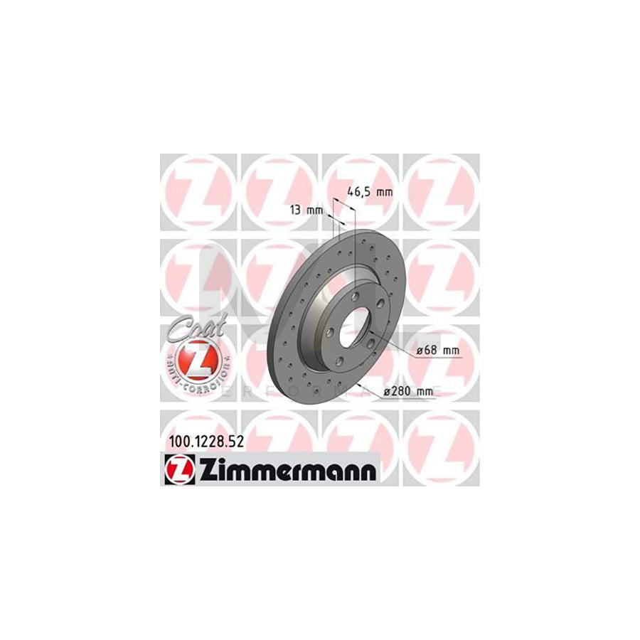 ZIMMERMANN SPORT COAT Z 100.1228.52 Brake Disc for AUDI A4 Perforated, Solid, Coated, High-carbon | ML Performance Car Parts