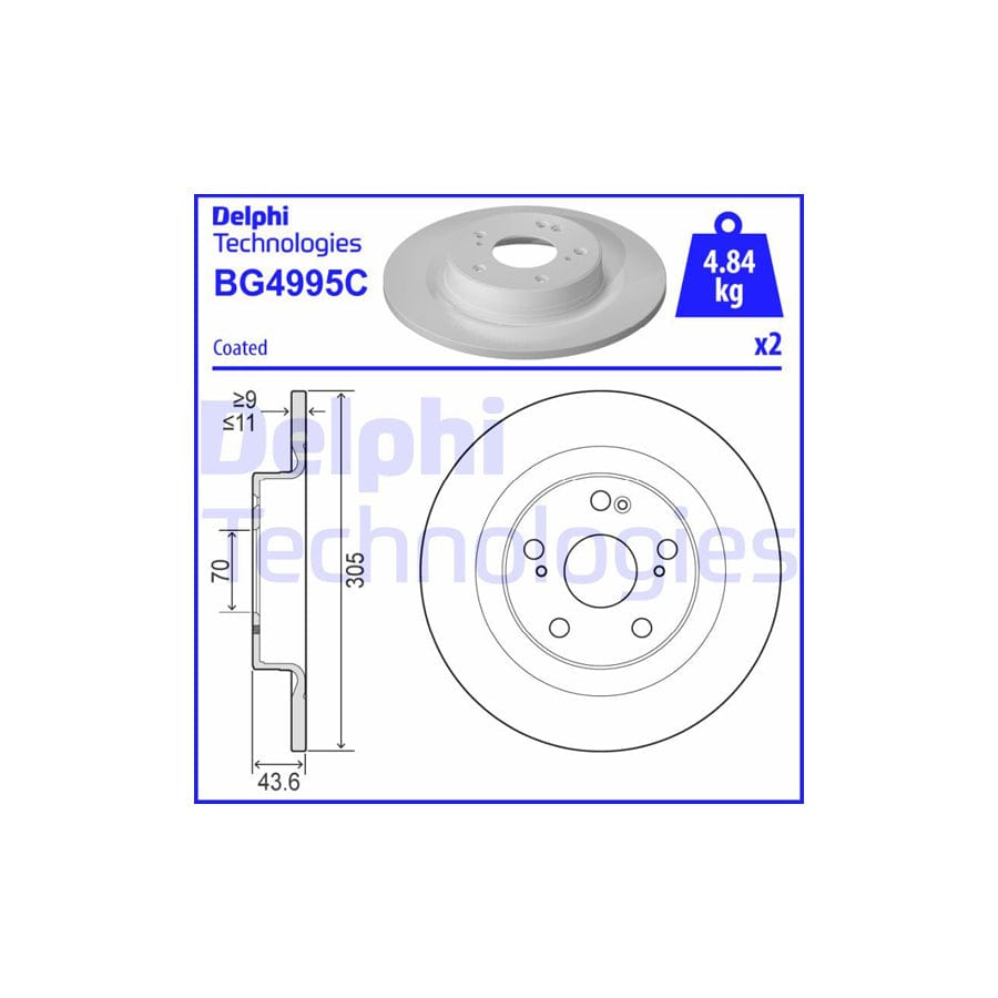 Delphi Bg4995C Brake Disc For Honda Civic X Hatchback (Fc,Fk)