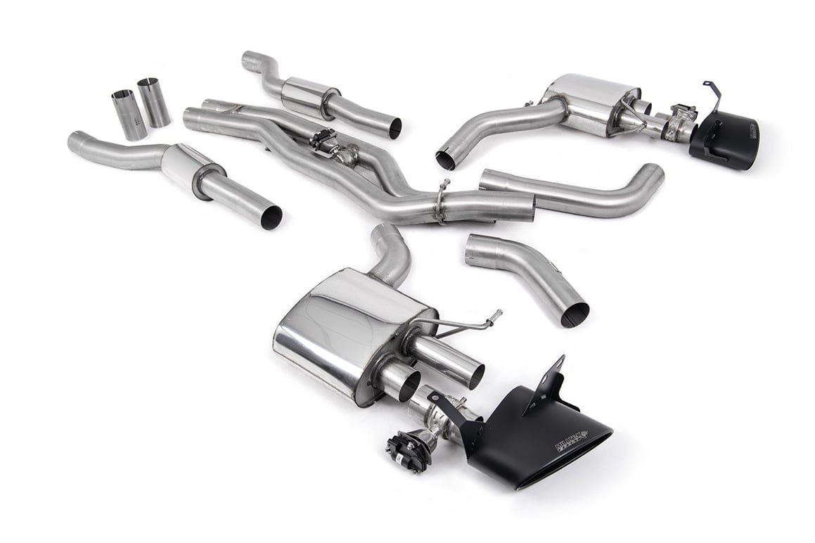 MillTek SSXAU939 Audi Resonated (Twin 80mm) Cat-Back Exhaust with Cerakote Black Oval Trims (Inc. RS6 & RS7)