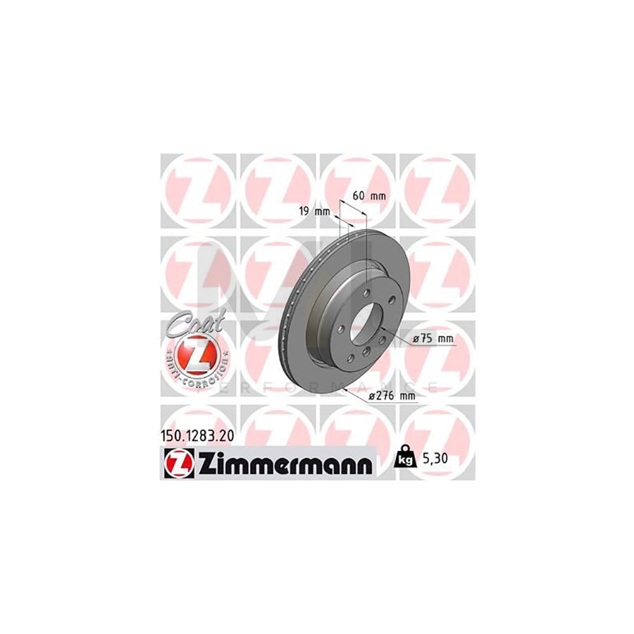 ZIMMERMANN COAT Z 150.1283.20 Brake Disc for BMW 3 Series Externally Vented, Coated, High-carbon | ML Performance Car Parts