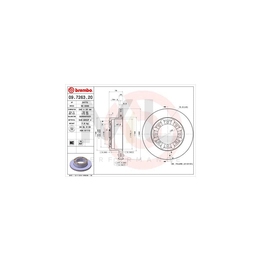 BREMBO 09.7263.20 Brake Disc Internally Vented, High-carbon | ML Performance Car Parts