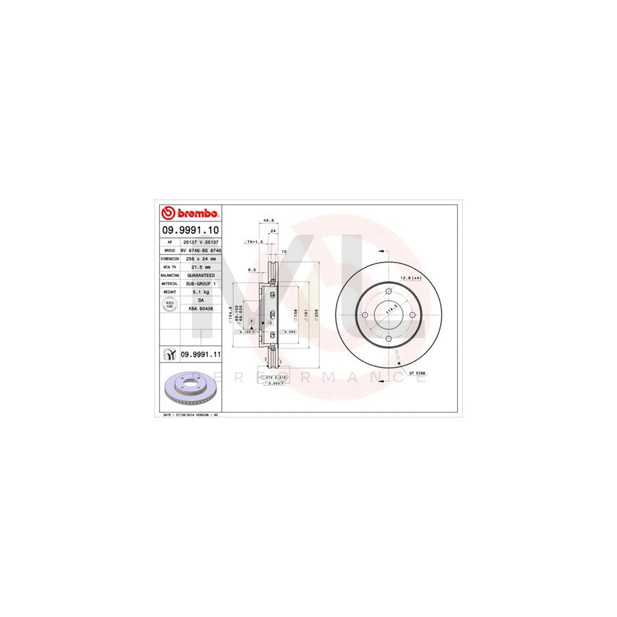 BREMBO 09.9991.10 Brake Disc Internally Vented | ML Performance Car Parts