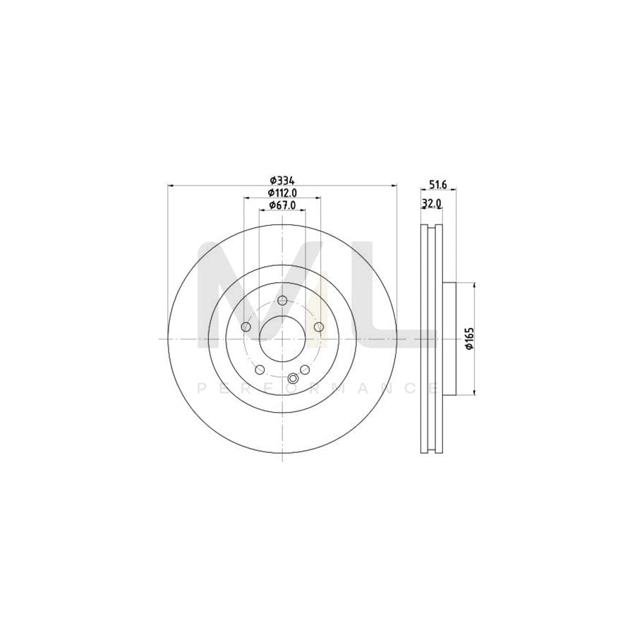 HELLA PRO High Carbon 8DD 355 122-391 Brake Disc suitable for MERCEDES-BENZ SL Convertible (R129) Internally Vented, Coated, High-carbon, without wheel hub, without wheel studs | ML Performance Car Parts