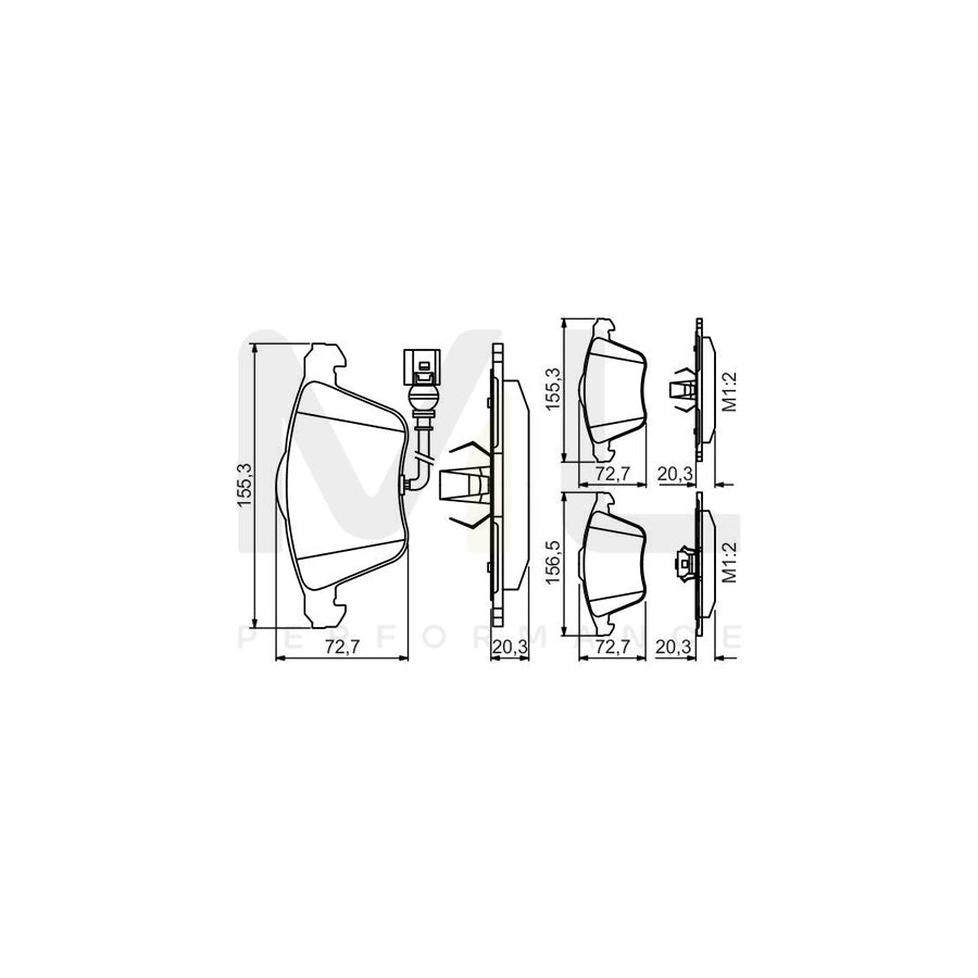 Bosch 0986495261 Brake Pad Set With Integrated Wear Sensor, With Anti-Squeak Plate, With Piston Clip BP1563 | ML Performance Car Parts