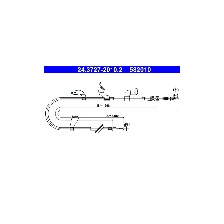 ATE 24.3727-2010.2 Hand Brake Cable For Suzuki Swift Iv Hatchback (Fz, Nz)